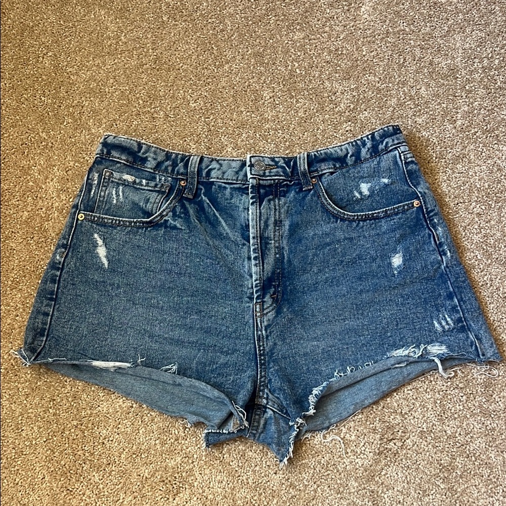 Wild Fable Highest Rise Cutoff Shorts Classic Distressed Blue Denim Size 14
